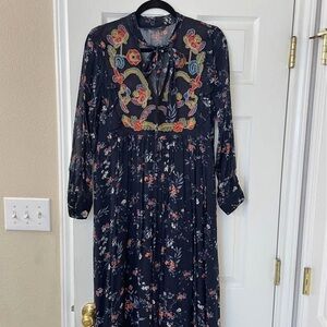 Zara Blue and Orange Maxi Dress with Bishop Sleeves